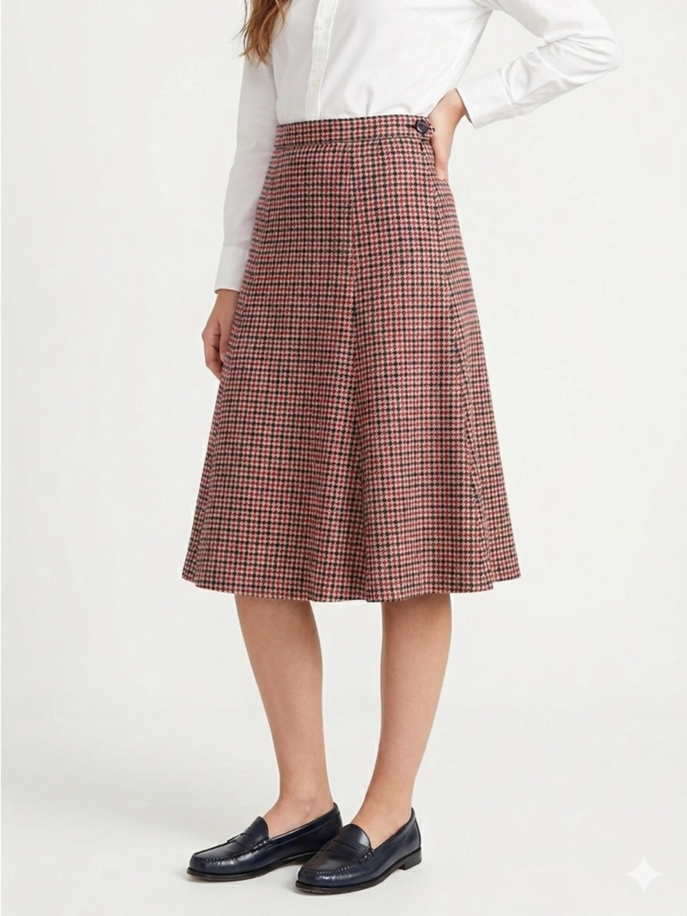Pendleton A-Line Midi Skirt Houndstooth Wool Red Navy vintage Size 12 Modern 4